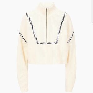 STAUD Cream Turtleneck Sweater with Navy Cropped NWT XL